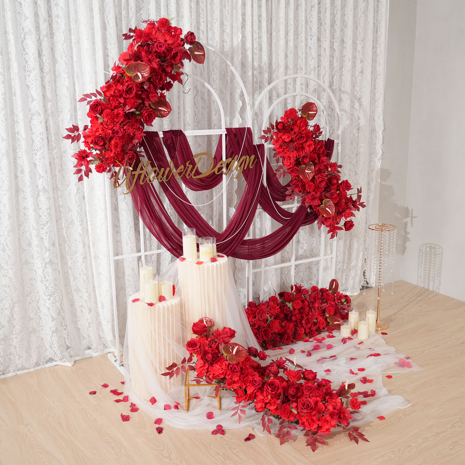 Uflower flor vermelha linha ar - Wedding Arch Flower avaliação e preço